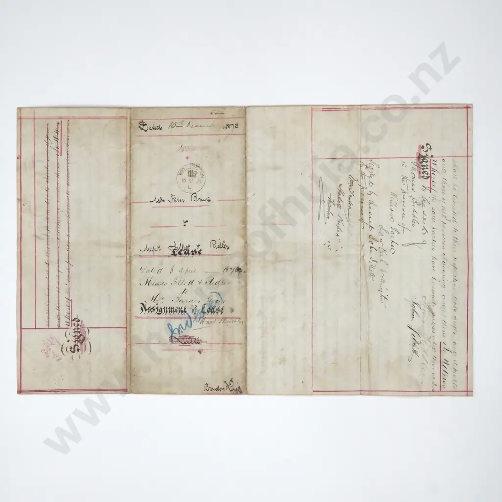Deed - Wellington New Zealand - 1873 Image 1++