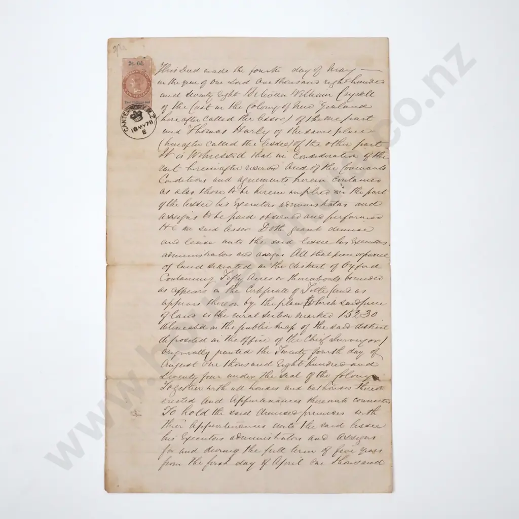 Deed - Canterbury New Zealand - 1878 Image 1++