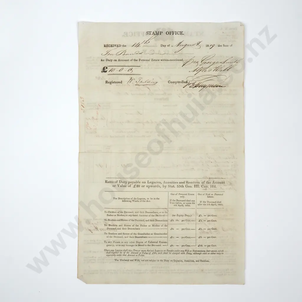 Legacy Death Duties - County of Nottingham - 1812 Image 1++