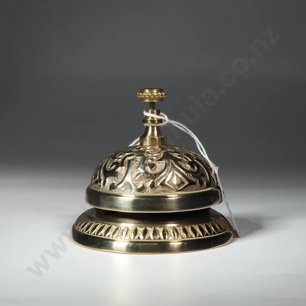 Ornate Engraved Brass Desk Bell Image 1++