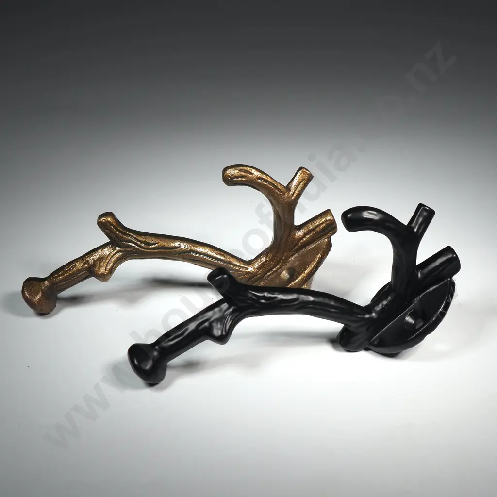 Pair of Iron Wall Hooks - Black & Tan Antler Look Image 1++