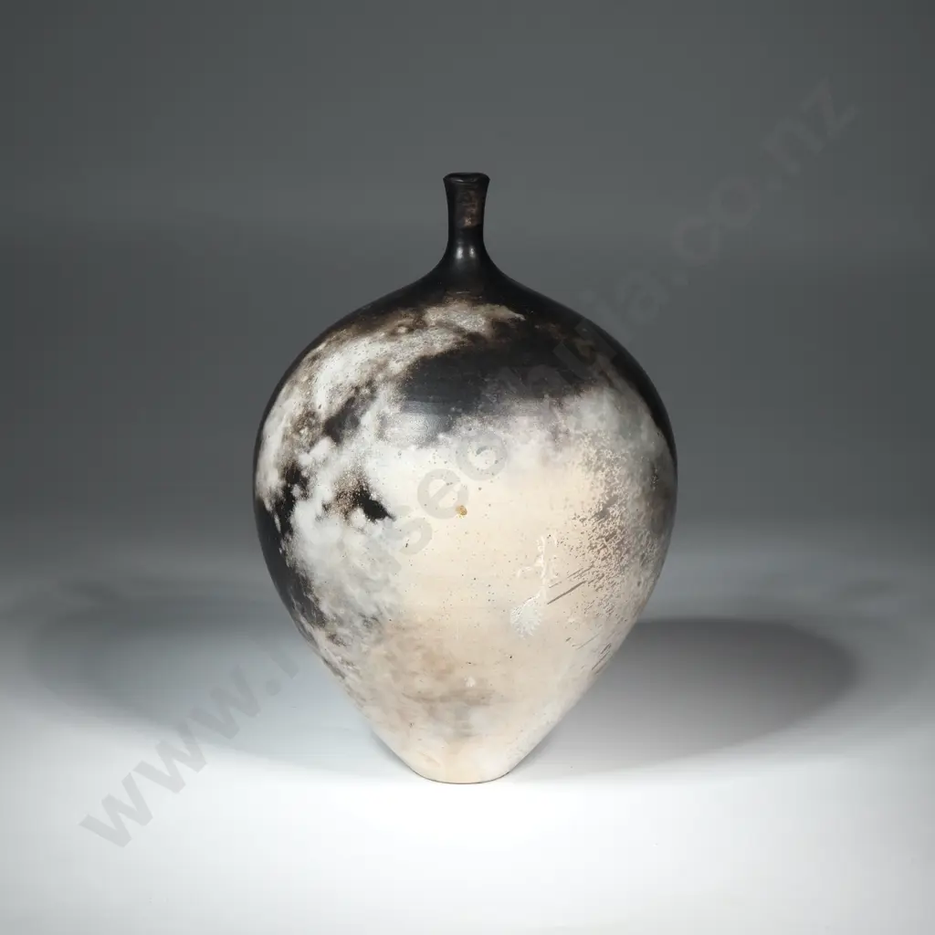 Aina Apse, Black Spherical Studio Pottery Vase w Smokey Finish Image 1++