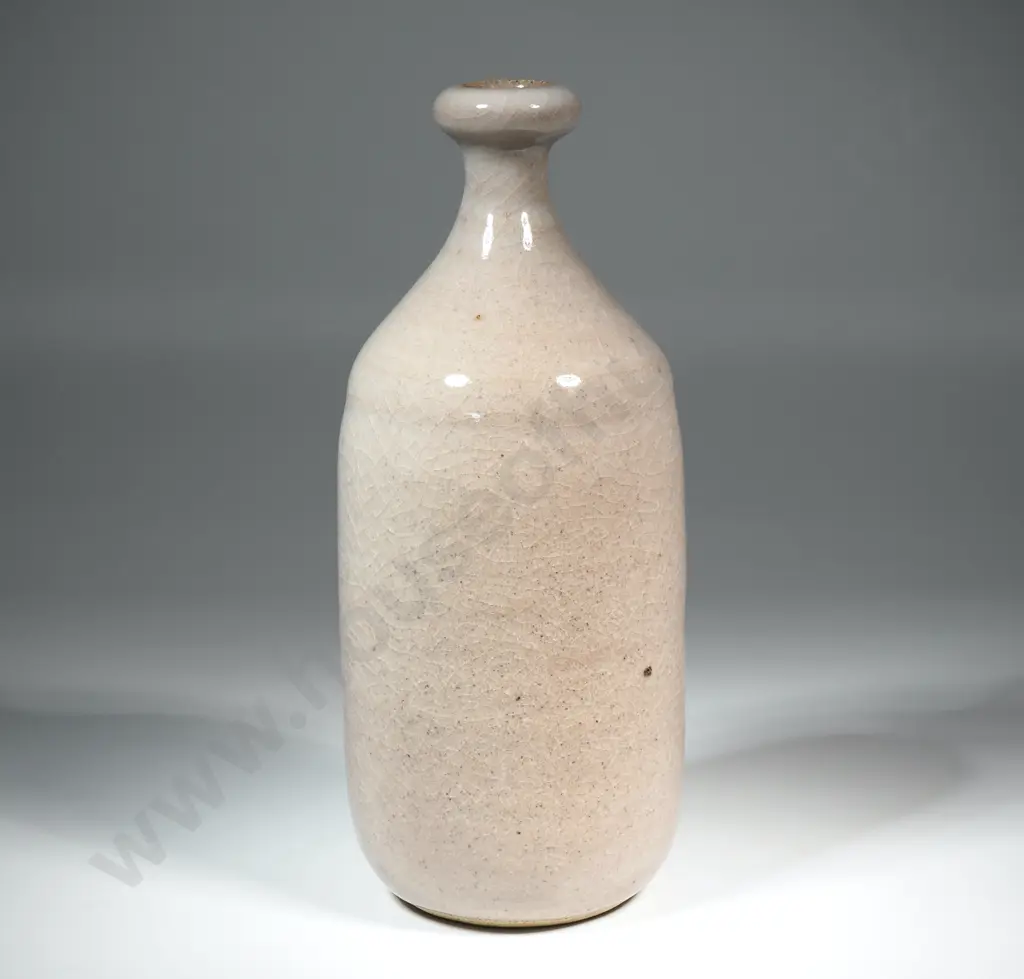 Aina Apse, Cream Speckle Glazed Pottery Bottle Vase w Rounded Neck Image 1++