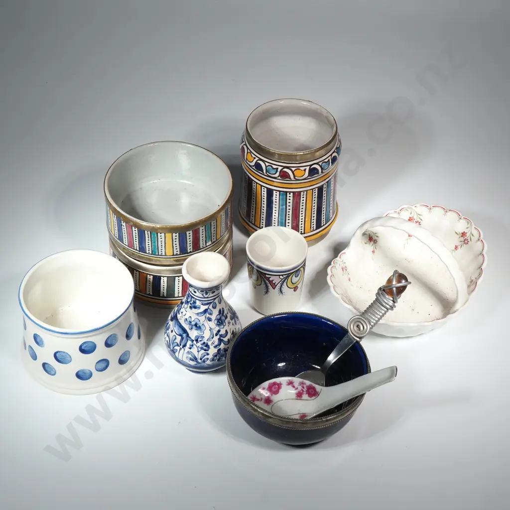 China Items To Include Three Pieces Of Moroccan Pottery, Small Wedgwood Basket, Small Blue & White Vase Image 1++