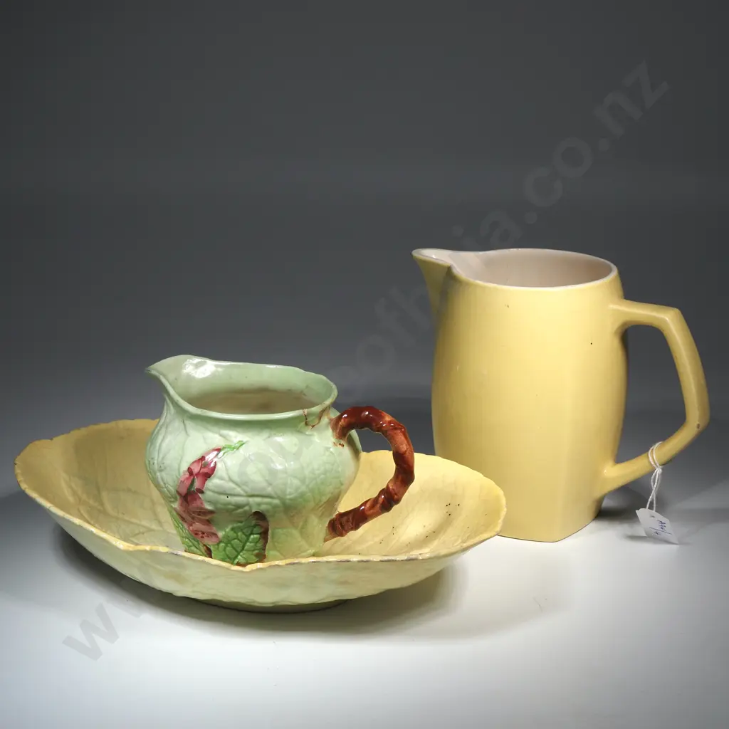 Large Crown Lynn Yellow Jug, Yellow Carlton Ware Bowl & Green Carlton Ware Jug. All A/F Image 1++