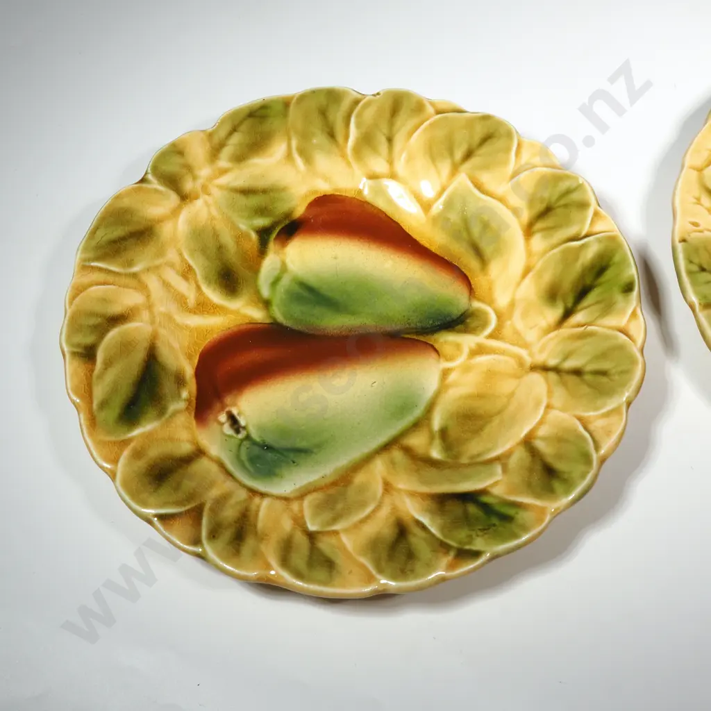 Two French Sarreguemines Embossed Plates w Fruit Motifs Image 1++