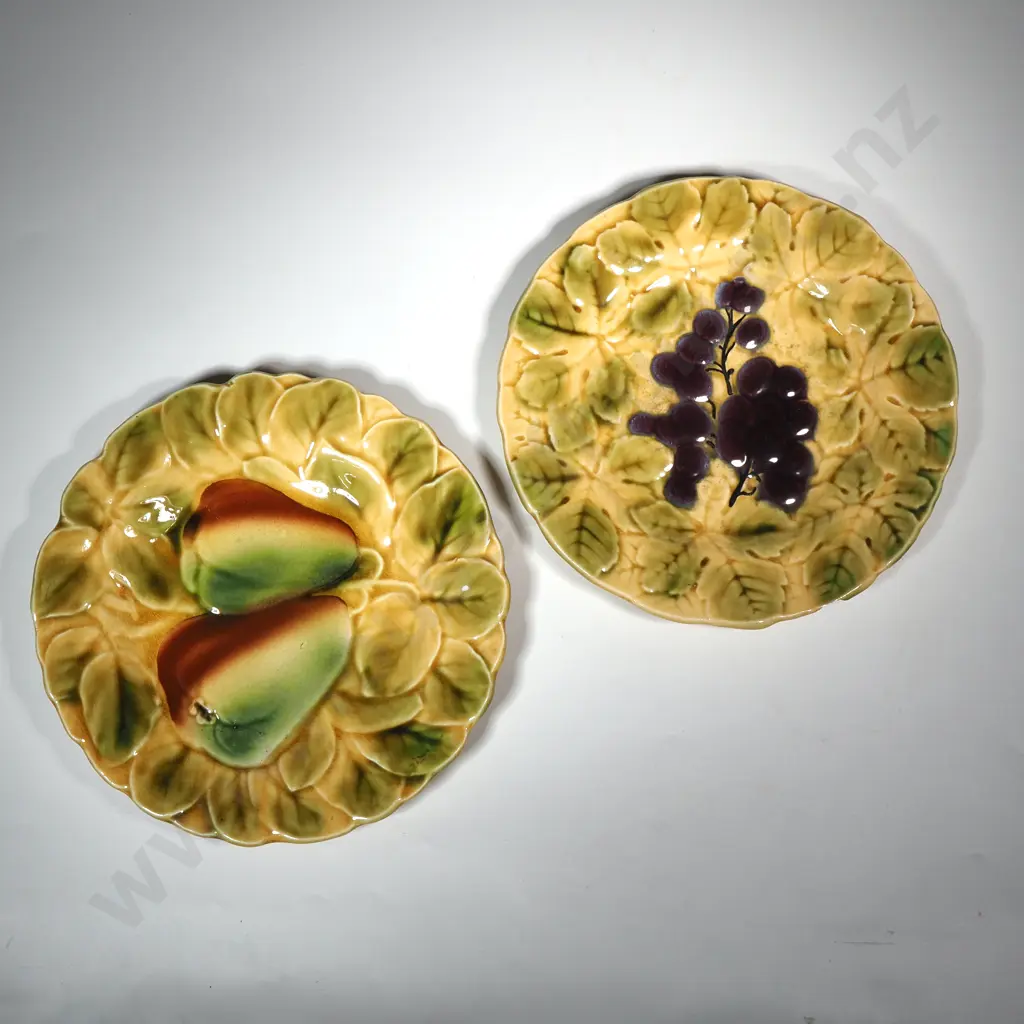 Two French Sarreguemines Embossed Plates w Fruit Motifs Image 1++