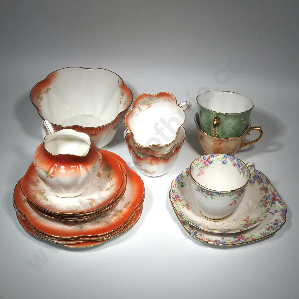 Part Foley Tea Set To Include Sugar Basin & Milk Jug, Three Cups, Four Saucers & Plates, Crown China Trio & Two RA Cups Image 1++