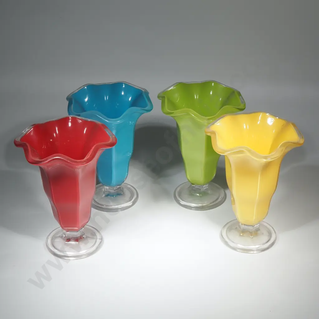 Four Retro Bright Neon Coloured Plastic Ice Cream Sundae Glasses Image 1++