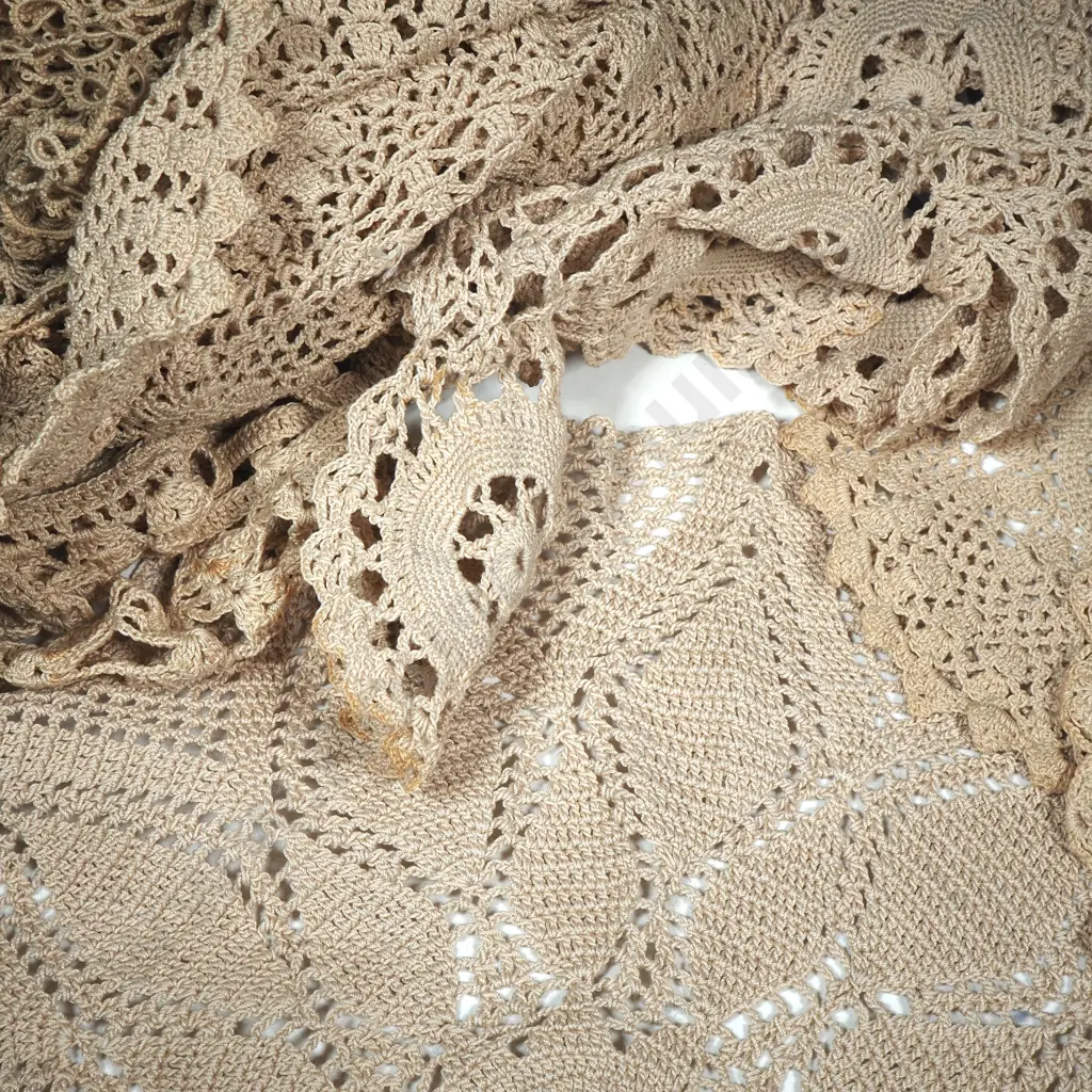 Collection Of Fifteen Vintage Beige Cotton Crocheted  Doilies & Runners Image 1++
