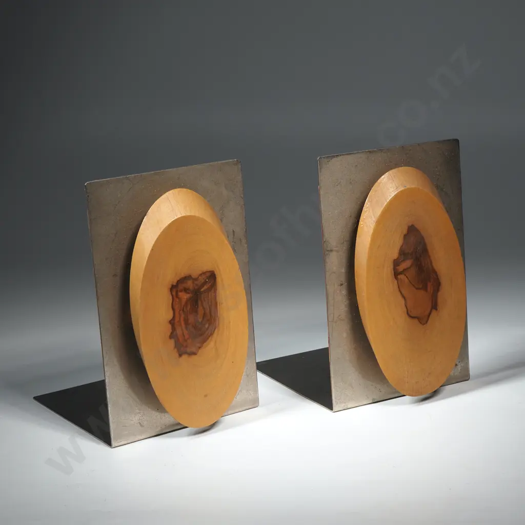 Pair of Mid Century Steel & Timber Book Ends  Image 1++
