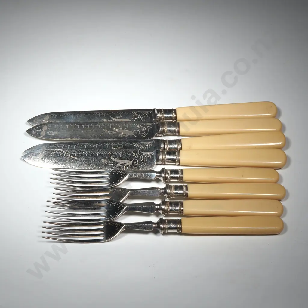 Antique Sterling Silver Collar Set of Four Knife & Fork Set  Image 1++