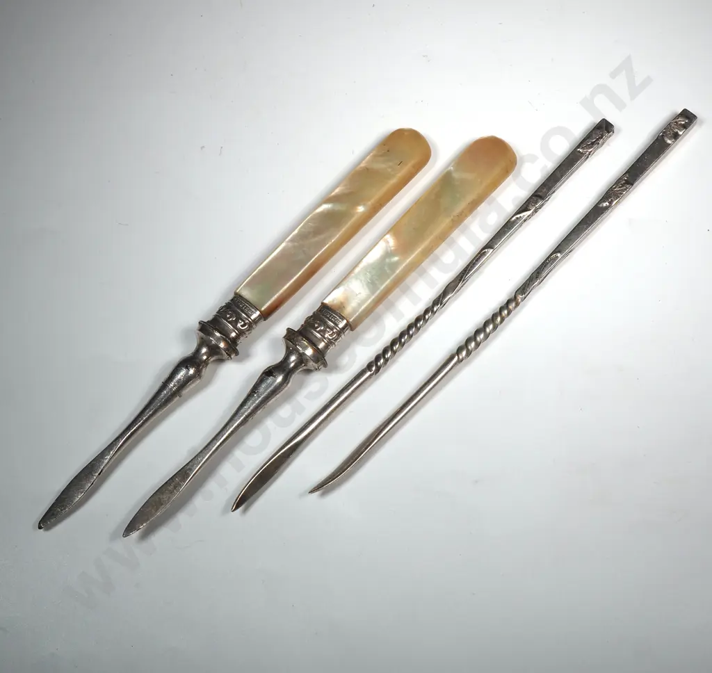 Two Sterling Silver Decorative Manicure Tools & Two Lobster Picks Image 1++