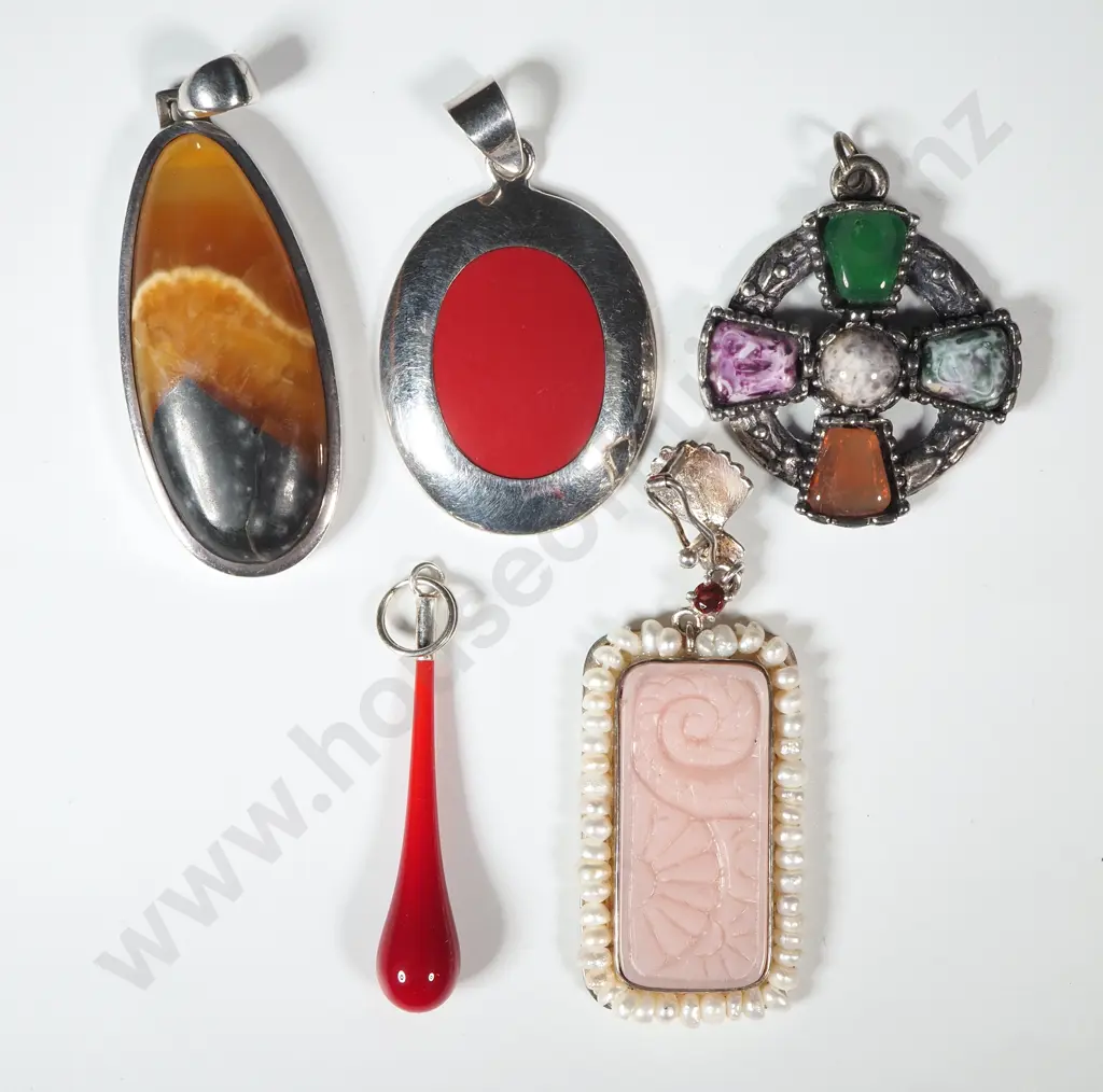 Three Sterling Silver Pendants & Two Others. Image 1++