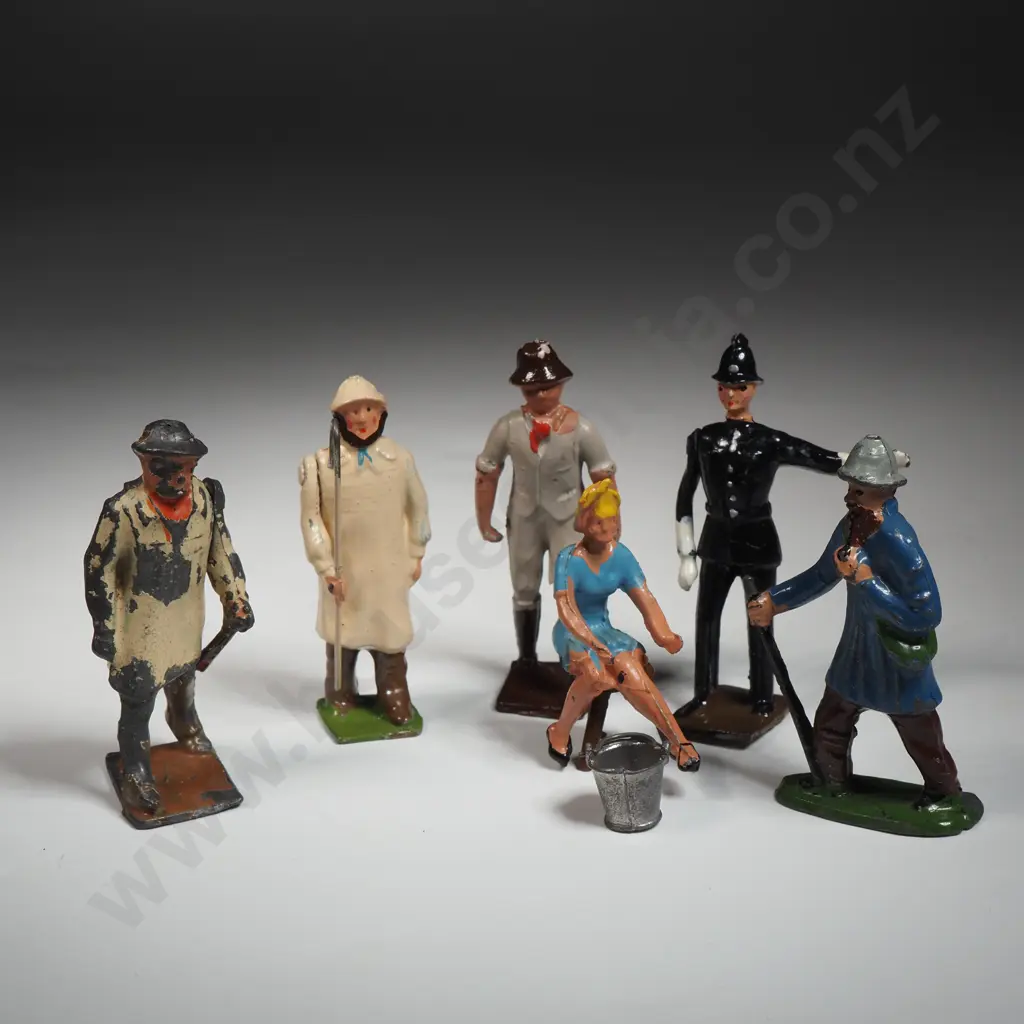 Four Britains Vintage Painted Hollow-Cast Lead Towns People, Shepherd & Milk Maid w Pail & Stool. Image 1++