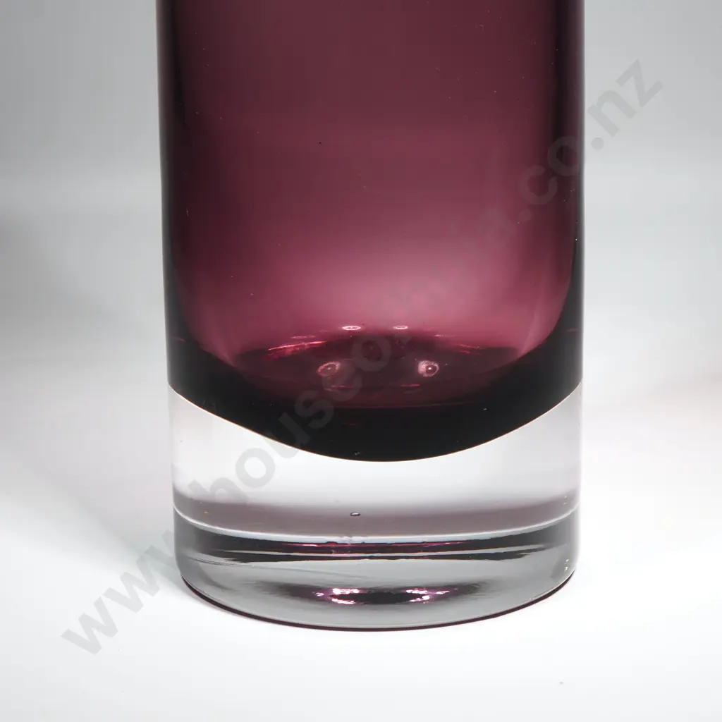 Tall Purple Cylindrical  Art Glass Vase Of  Slightly Tapered Form Image 1++