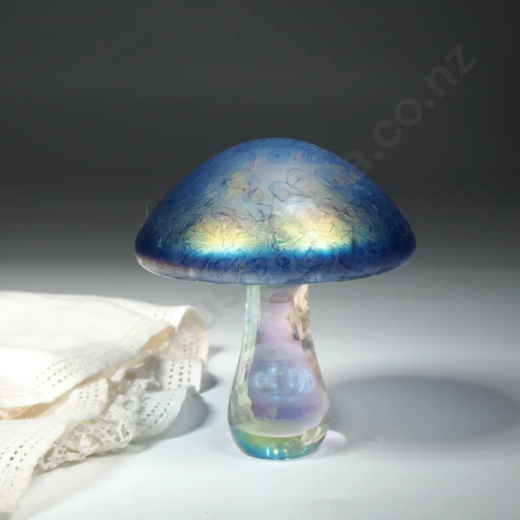 Iridescent Glass Mushroom & Two Ladies Cotton/Lace Handkerchiefs Image 1++