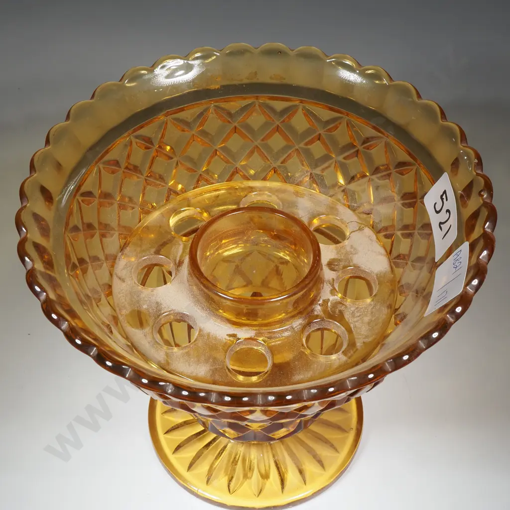 Vintage 1930s Art Deco  Amber Glass Vase with Frog Insert Image 1++