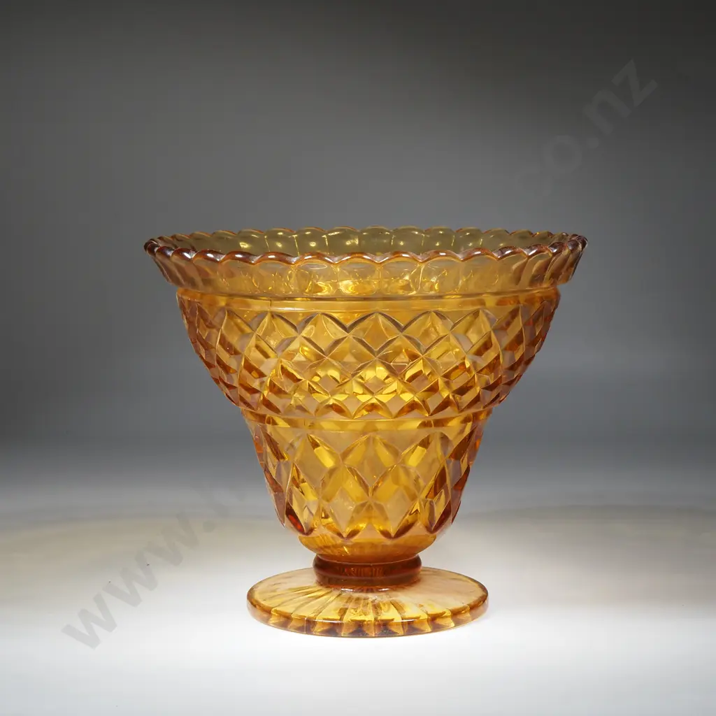 Vintage 1930s Art Deco  Amber Glass Vase with Frog Insert Image 1++