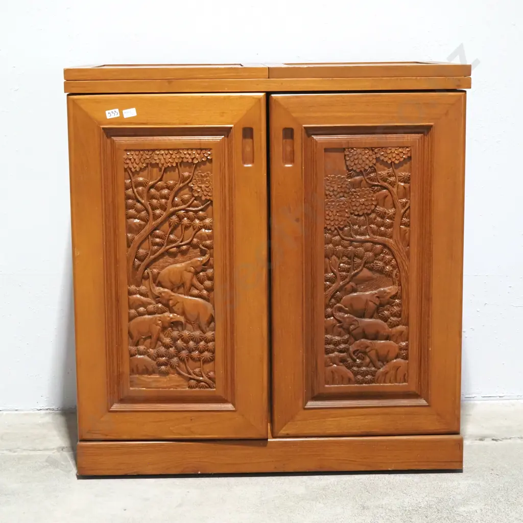 Chinese Bar/Cocktail Solid Wood Cabinet. Richly Carved In High Relief  Image 1++