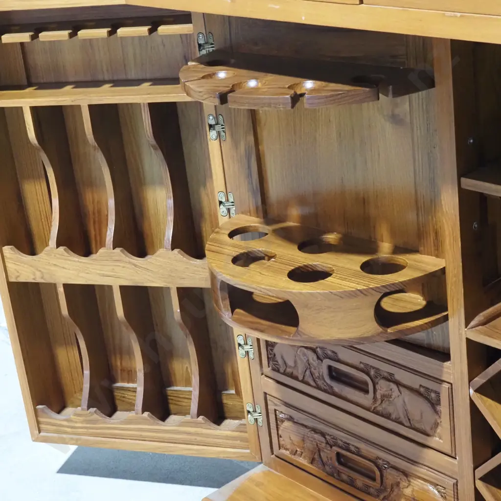 Chinese Bar/Cocktail Solid Wood Cabinet. Richly Carved In High Relief  Image 1++