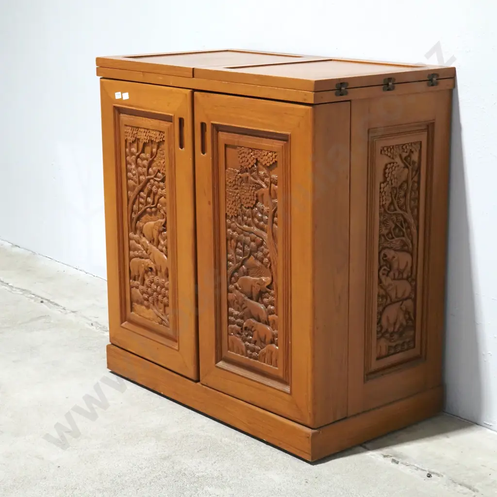Chinese Bar/Cocktail Solid Wood Cabinet. Richly Carved In High Relief  Image 1++