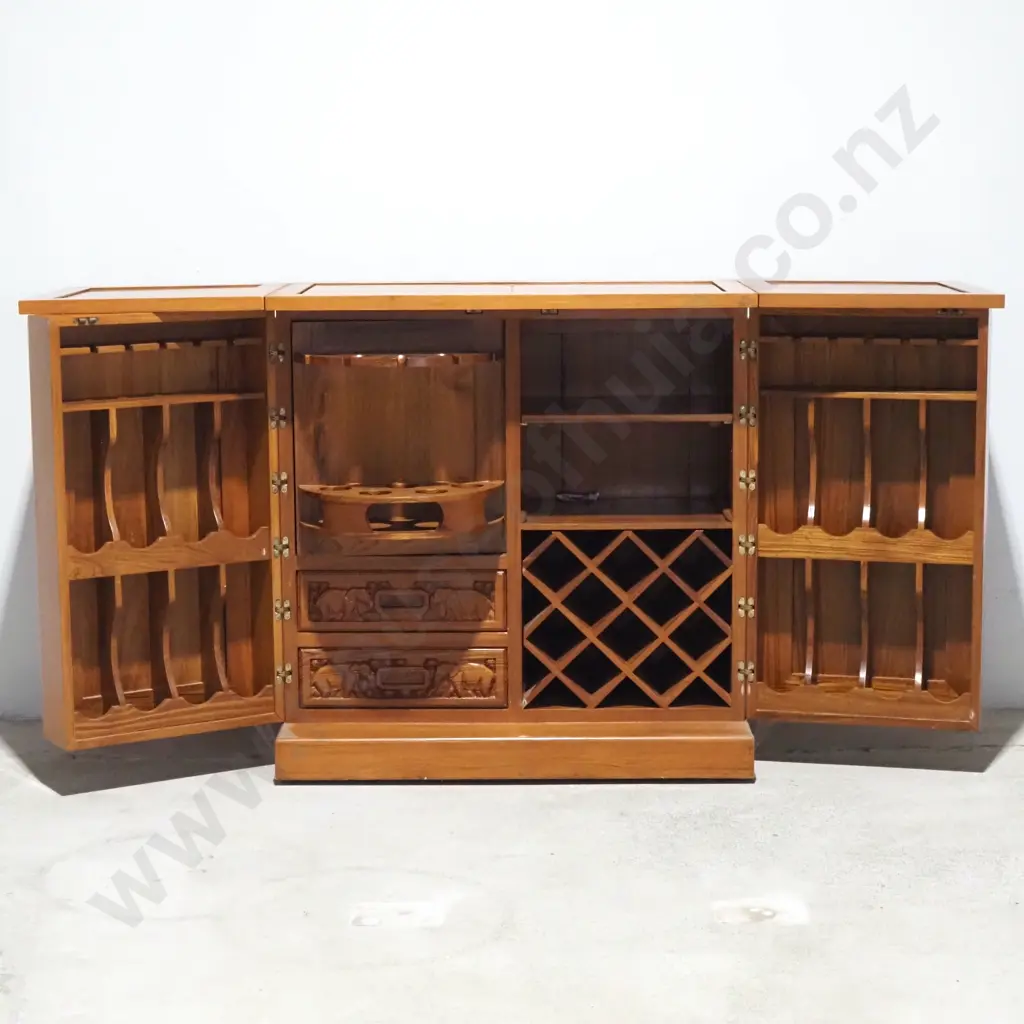 Chinese Bar/Cocktail Solid Wood Cabinet. Richly Carved In High Relief  Image 1++