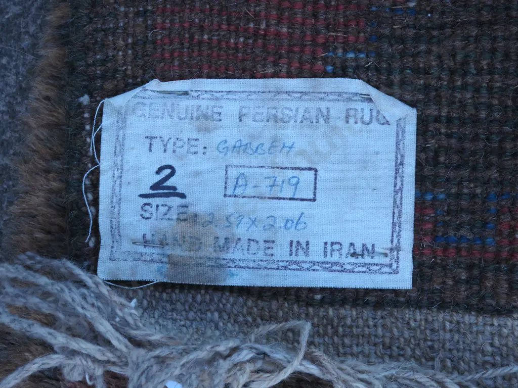 Vintage Woollen Rug W Hand Knotted Large Open Field Of Biege Edged W Blue & w A Geometric Diamond Border Image 1++