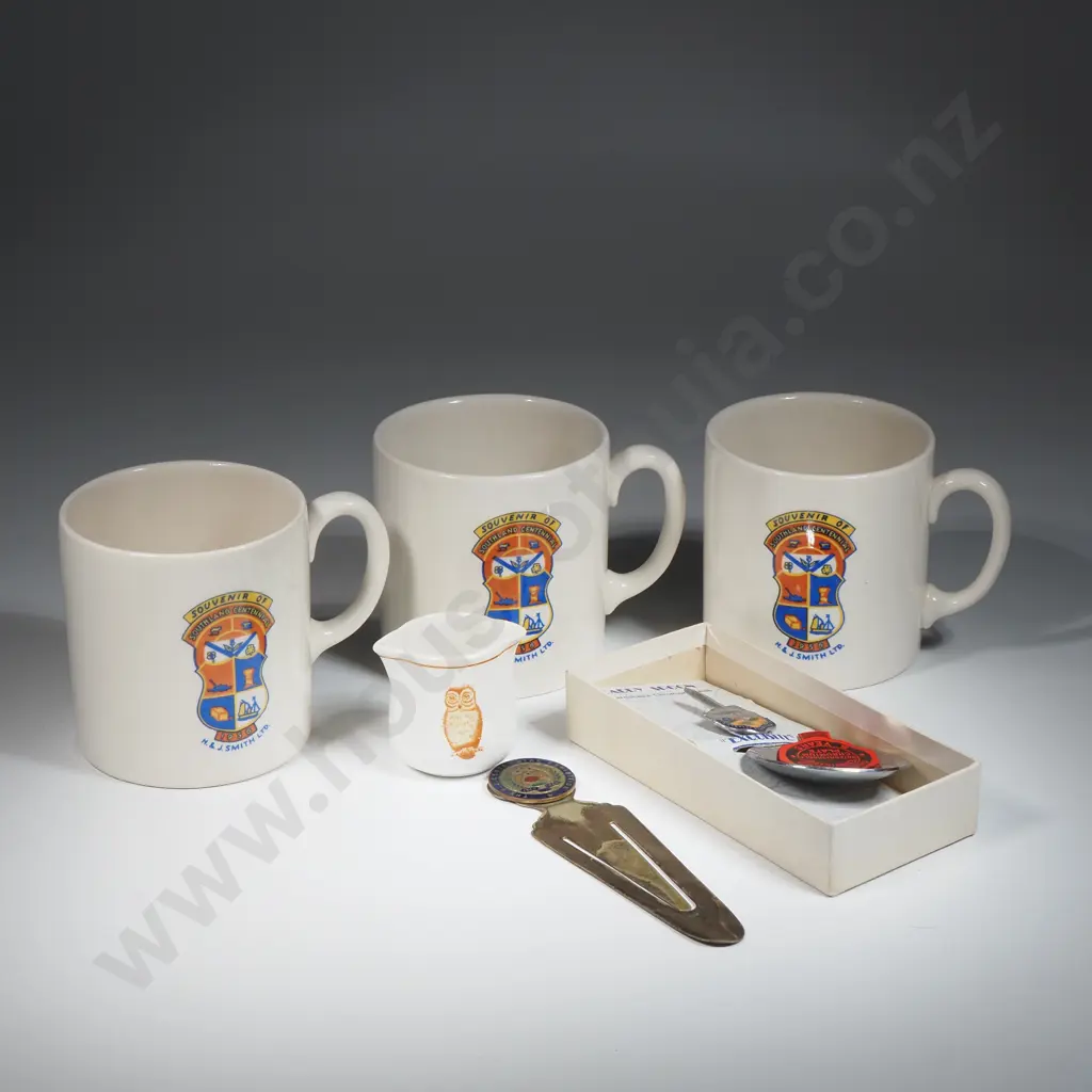 Three Souvenir Of Southland Centennial Mugs, Double Spouted Small Grafton Jug w Owl Transfer, Image 1++