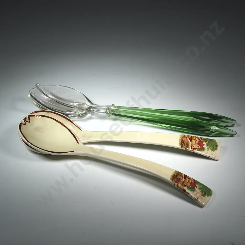 Two Pairs of Stylish Salad Servers - One Glass & One China Image 1++