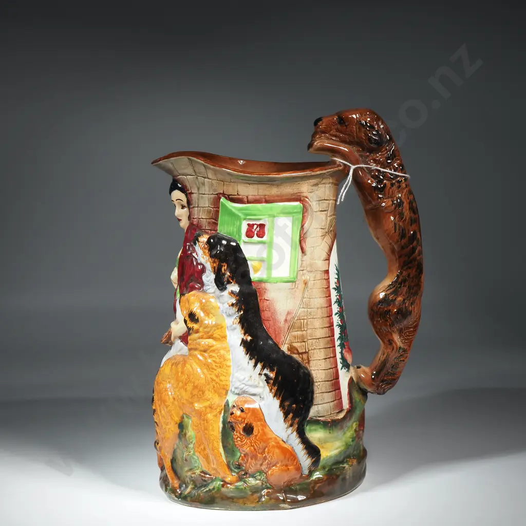 Vintage Burleigh Ware Pitcher, Old Feeding Time Jug & Figural Dog Handle Image 1++