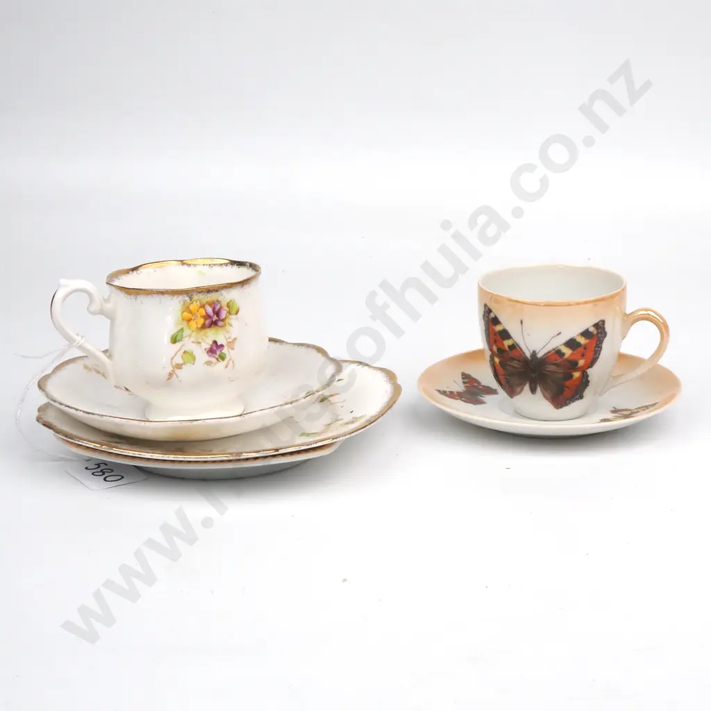 Two Trios - One With Butterfly Lustre & The Other Royal Albert with Purple & Yellow Flowers  Image 1++