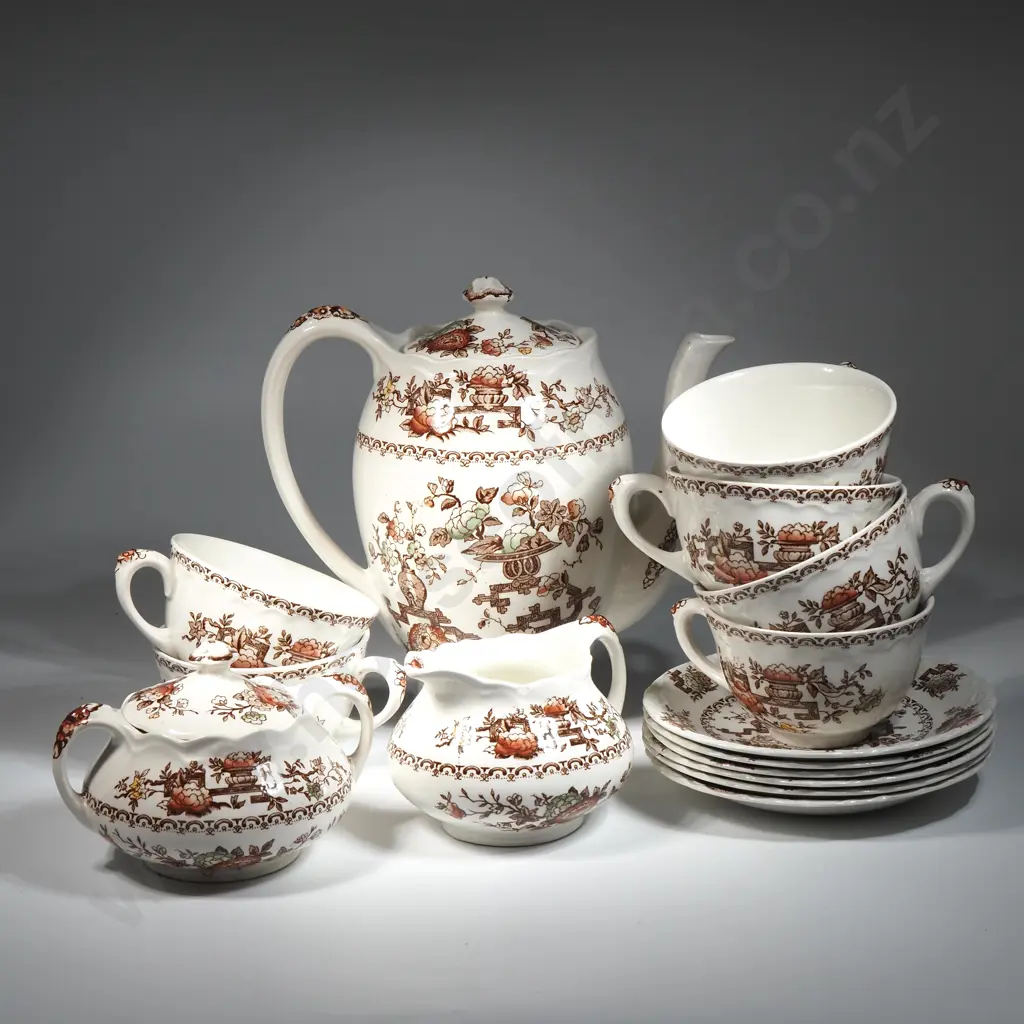 Crown Ducal Teaset Comprising Teapot, Sugar, Creamer, Six Cups & Saucers In The Formosa Pattern  Image 1++