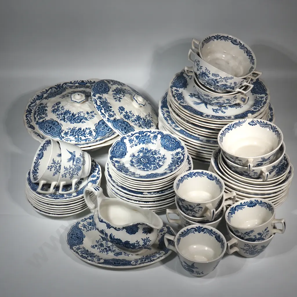Ridgways Staffordshire Blue & White Dinner Set In The "Windsor" Pattern Comprising Eight Dinner Plates, Eight Entree  Image 1++