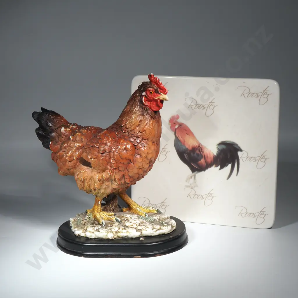 Resin Model Of A Rooster & A Cheeseboard Decorated w a Rooster  Image 1++