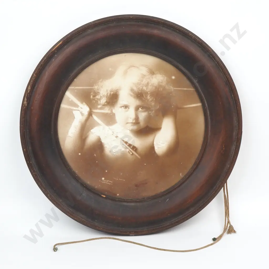 A.B. Parkinson. 1897. 'Cupid Awake.' Photograph (Some Damage) w Large Circular Frame (Some Cracks & Nicks). Image 1++