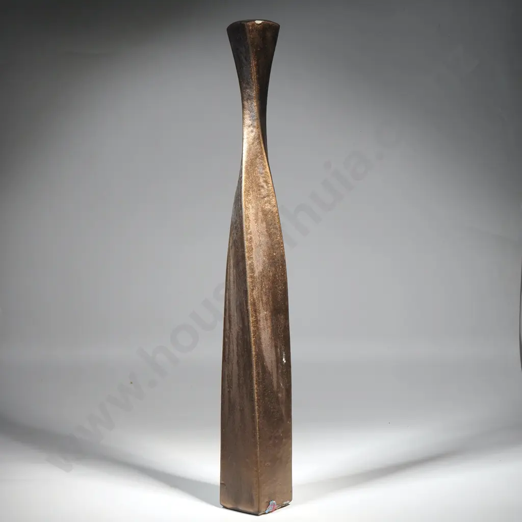 Aina Apse, Twisted Facetted Pottery Bottle Vase w Copper Lustre Glaze. H 500mm  Image 1++