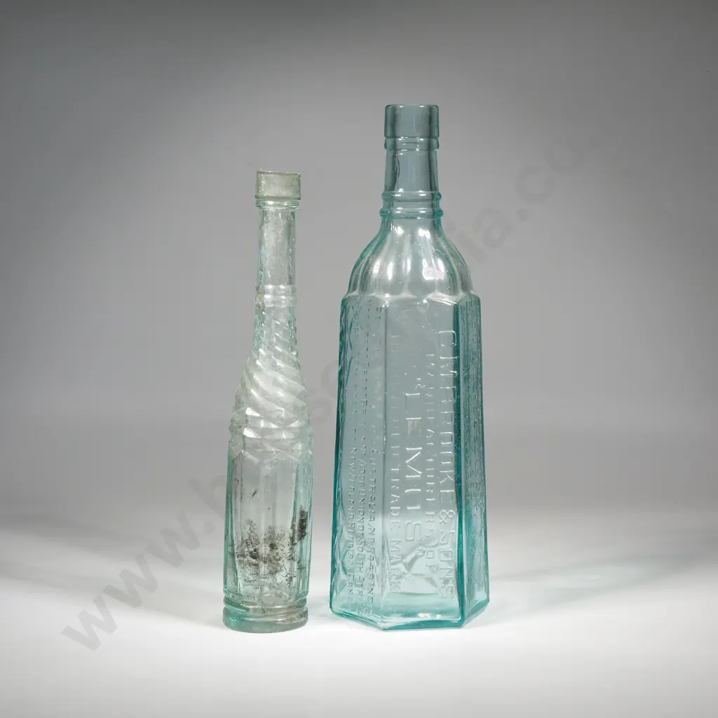 Vintage Octagonal Aqua Blue Glass Bottle For Brooke's Lemon Juice Cordial,Vintage Glass Salad Oil Bottle With Twist Neck Image 1++