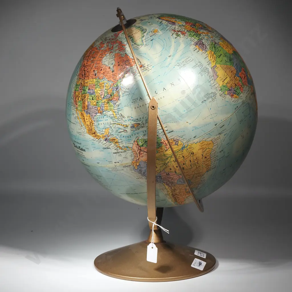 Vintage Replogle Globe Land And Sea In Raised Relief w Metal Stand. Image 1++