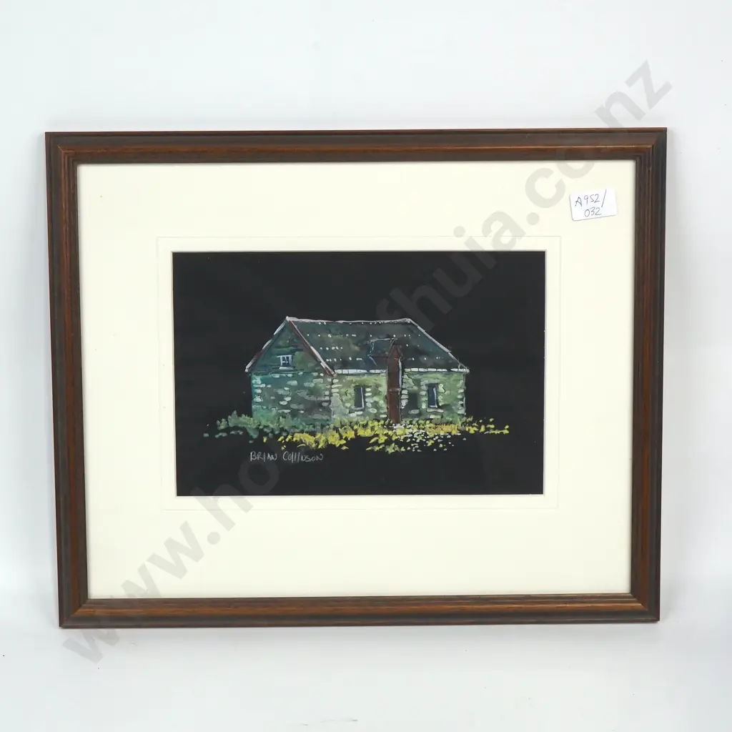 Brian Collinson - Farm Building - Water Colour & Gouache on Black Ground - 175mm X 260mm, Signed Image 1++