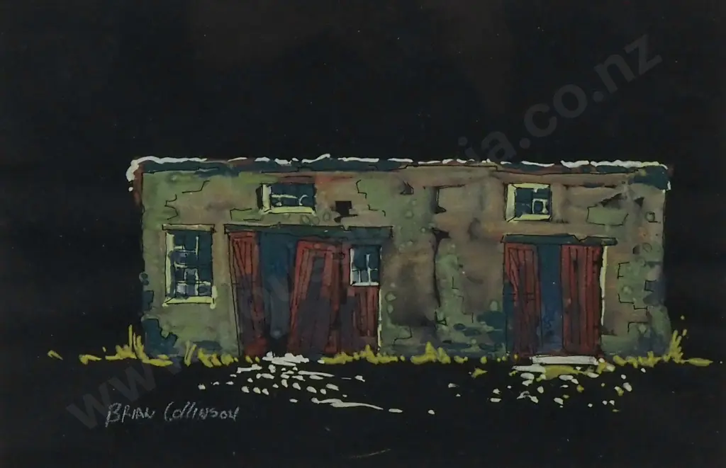 Brian Collinson - Slate House - Water Colour & Gouache on Black Ground - 175mm X 260mm, Signed Image 1++