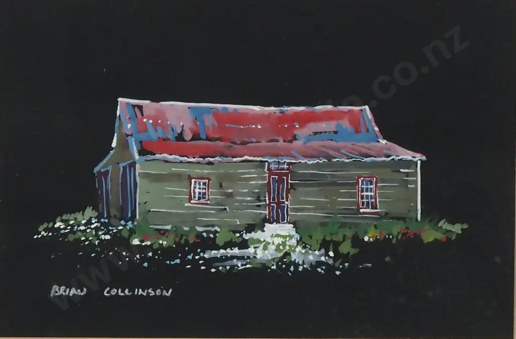 Brian Collinson - Homestead - Water Colour & Gouache on Black Ground - 175mm X 260mm, Signed Image 1++
