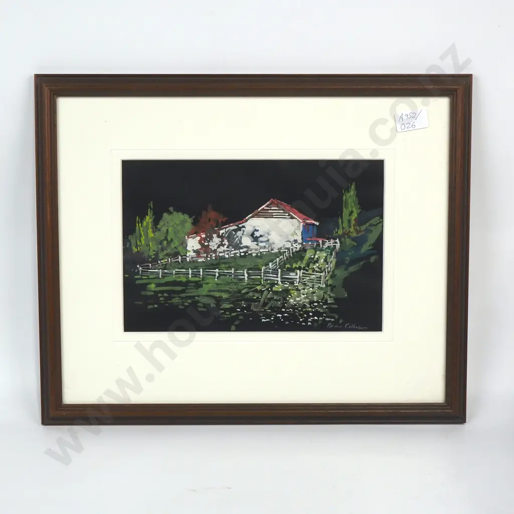 Brian Collinson - Sheep Yards - Water Colour & Gouache on Black Ground - 175mm X 260mm, Signed Image 1++