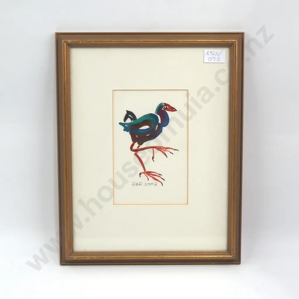 RH Reid - Pukeko (right-facing) - Water Colour - 175mm X 110mm - Signed - Dated 2002 Image 1++