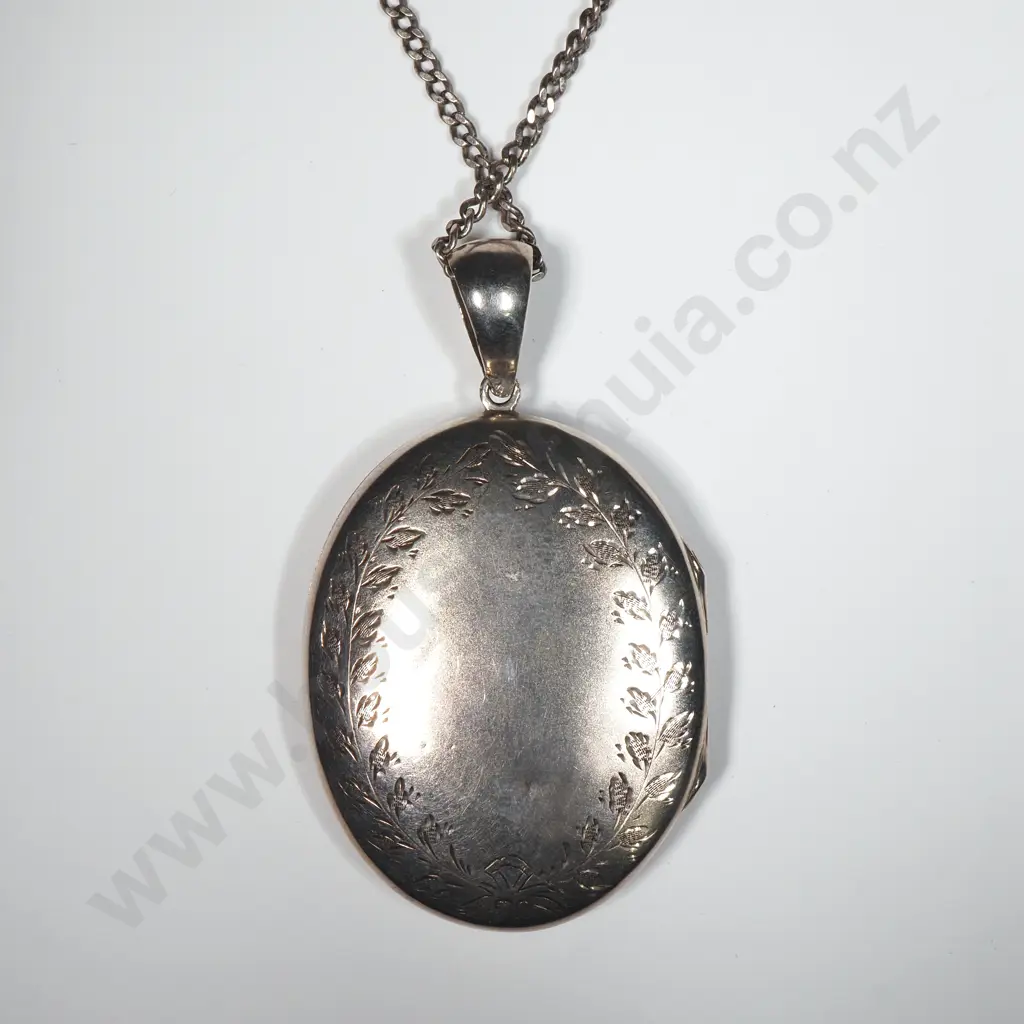 Large Antique Sterling Silver Locket on Sterling Silver Chain Image 1++