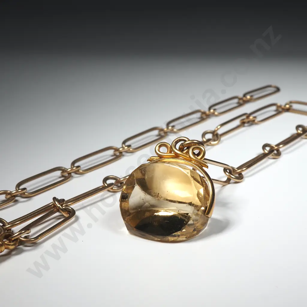 Antique 9ct Gold Yellow Stone Spinner on RG Chain w 9ct Gold T Bar Image 1++