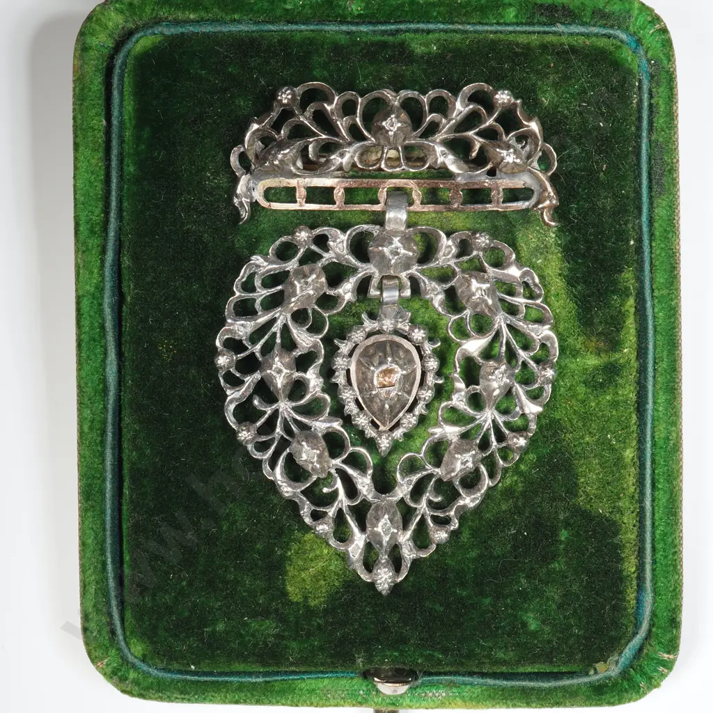 Exceptionally Scarce Flemish Heart Georgian Silver & Gold Brooch w 12 Senaille Cut Diamonds Brooch Image 1++