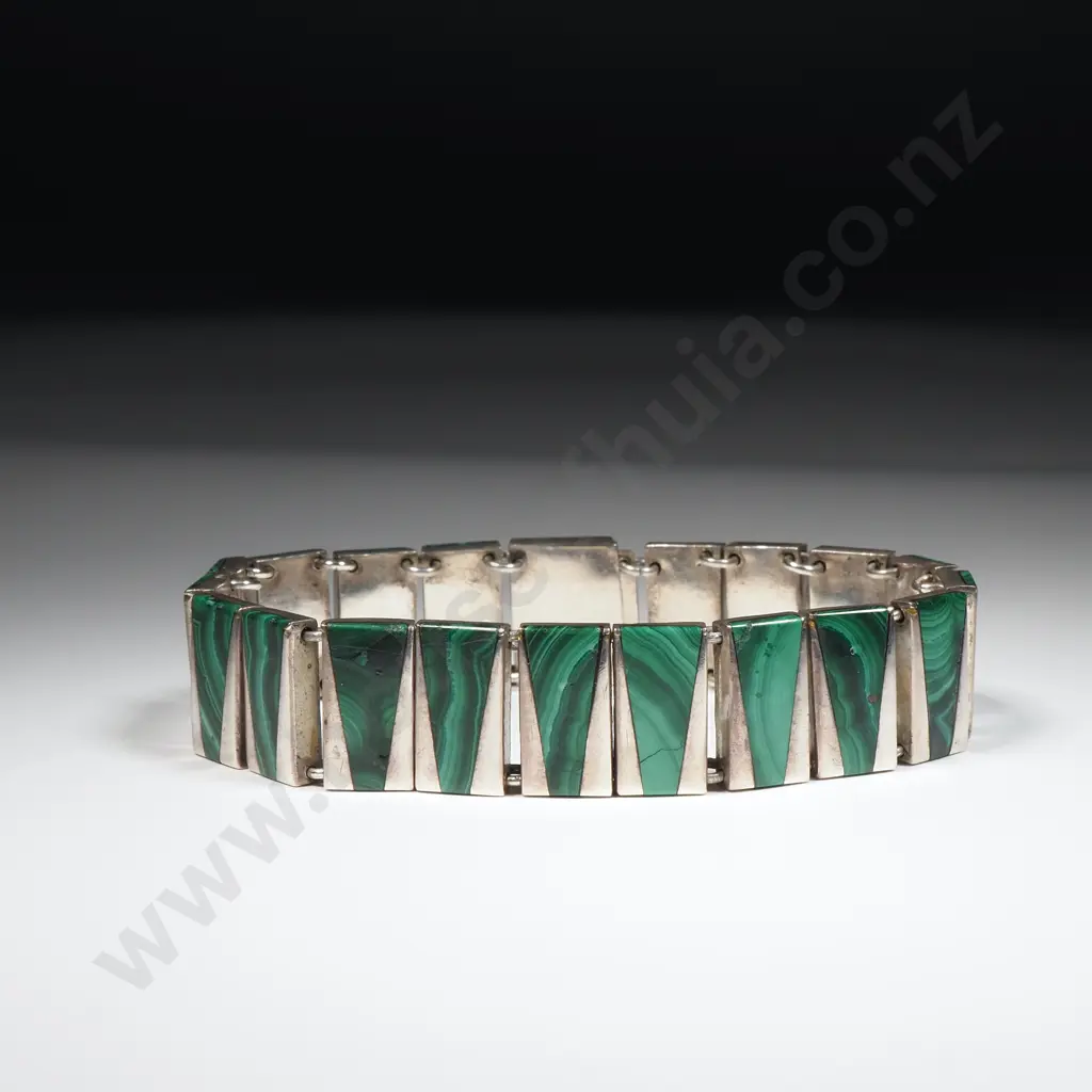 Mexican Sterling Silver Malachite Bracelet Image 1++