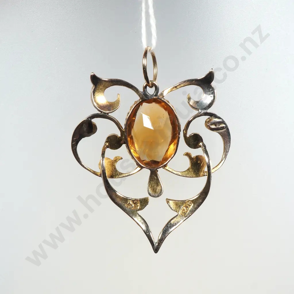 Edwardian 9ct Gold Citrine Seed Pearl Pendant Image 1++