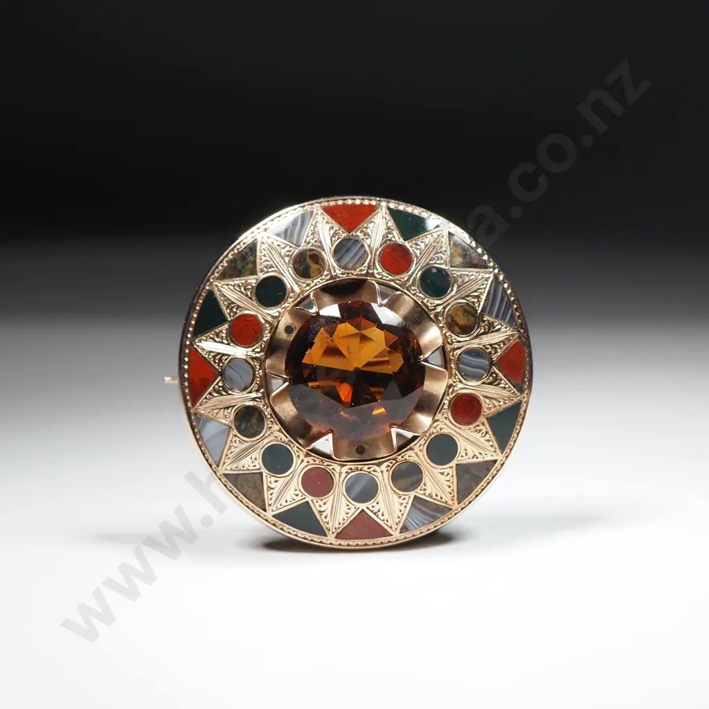 Impressive Victorian Scottish 9ct Gold & Large Citrine Brooch in Period Case w Valuation for $3,550.00 Image 1++